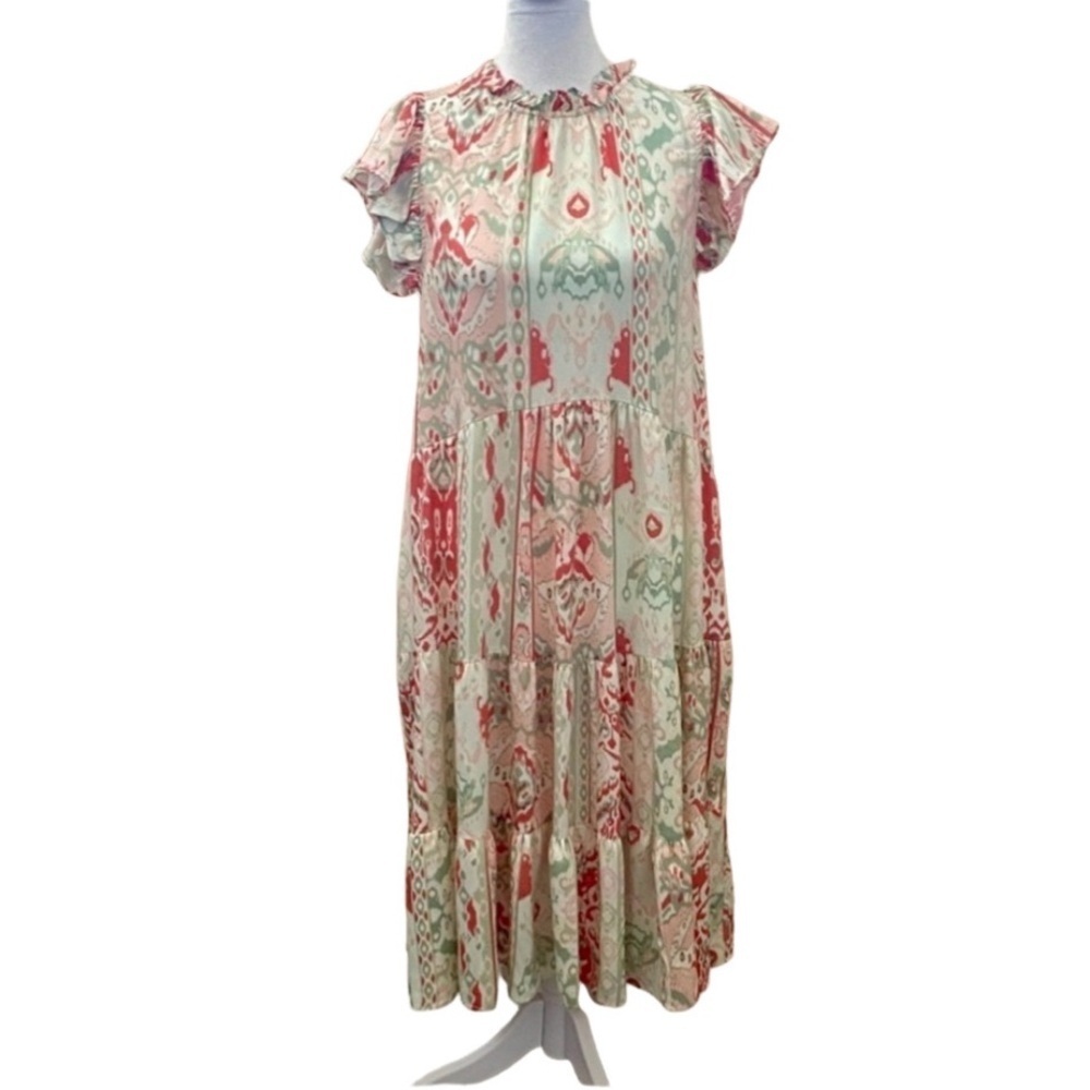 PINCH Floral Print Ruffle Sleeve Dress. Size S. NWT. Short sleeve.